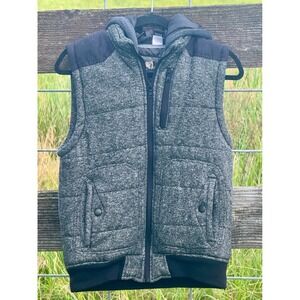 First Wave Boys Gray‎ Marl Hooded Puffer Vest Quilted Full Zip Size 18/20 XL